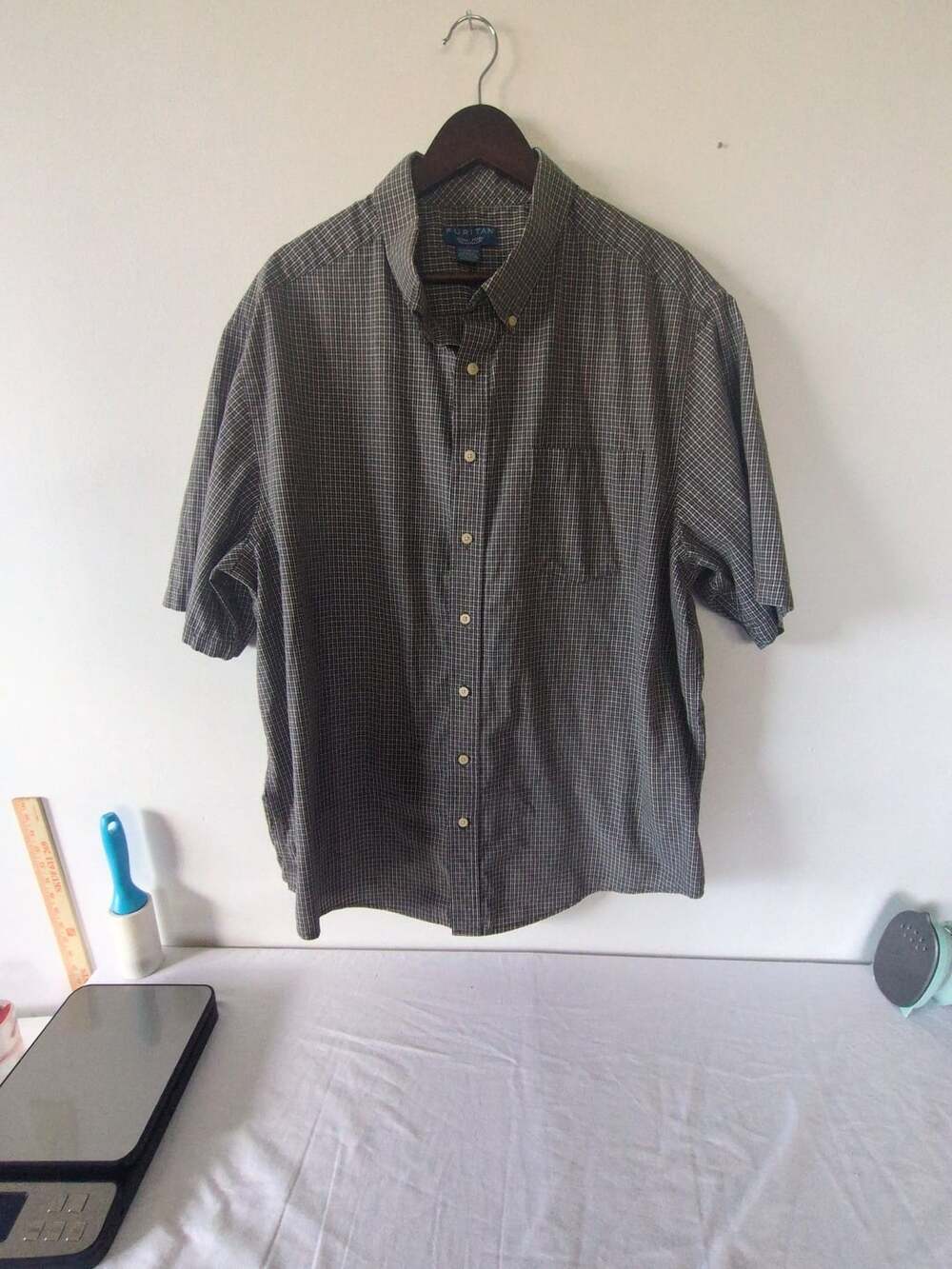 Puritan Short Sleeve Button Up Shirt Size 2XL Black White Plaid